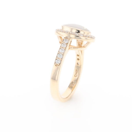 Oval Gold Quartz Inlaid Ring with 0.65ctw Diamond Halo