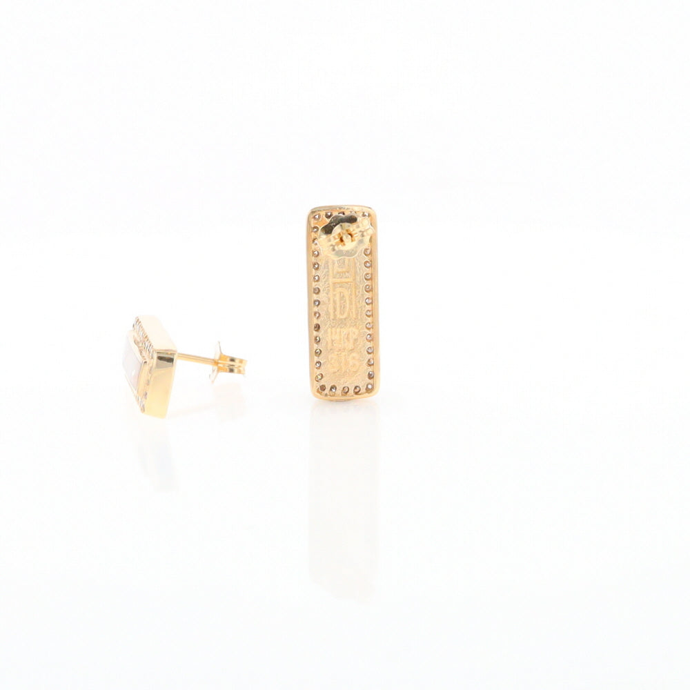 Gold Quartz Earrings Rectangle Inlaid with .50ctw Round Diamonds Halo Design - G2