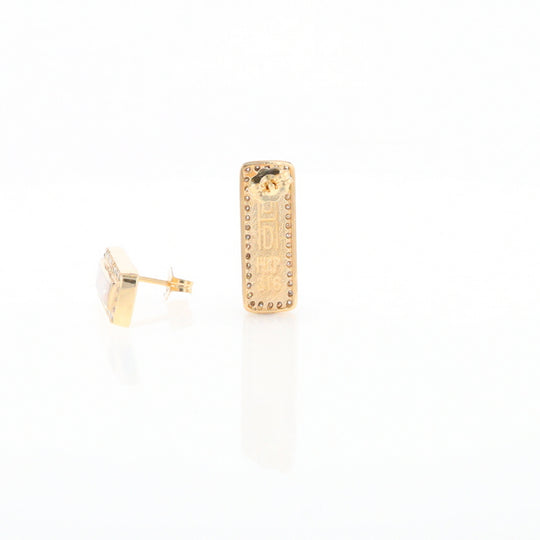 Gold Quartz Earrings Rectangle Inlaid with .50ctw Round Diamonds Halo Design - G2