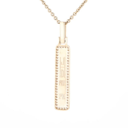 Gold Quartz Necklace, Rectangle Inlaid, .27ctw Diamond Halo Pendant
