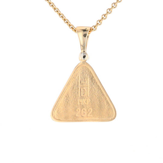 Gold Quartz Necklace Triangle Inlaid Pendant with .02ct Diamond