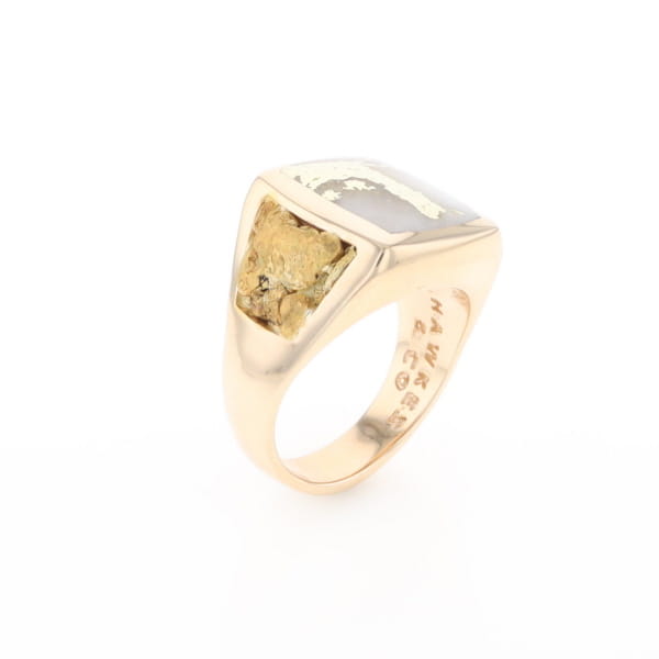 Gold Quartz Ring Double Side Natural Nuggets Rectangle Inlaid Center G1