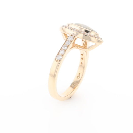 Marquise Gold Quartz Inlaid Ring with 0.65ctw Diamond Halo