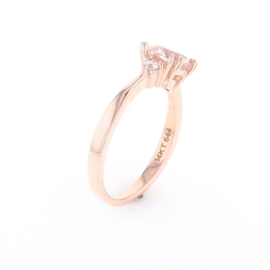 Morganite 1ct Cushion Cut  and Diamond Three Stone Engagement Ring