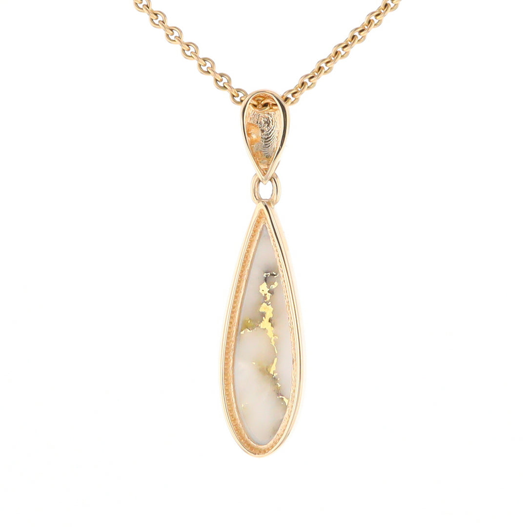 Gold Quartz Pendant Tear Drop Inlaid Design G2