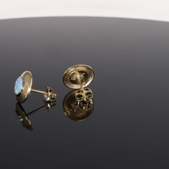 Opal Earrings Round Inlaid Design Studs