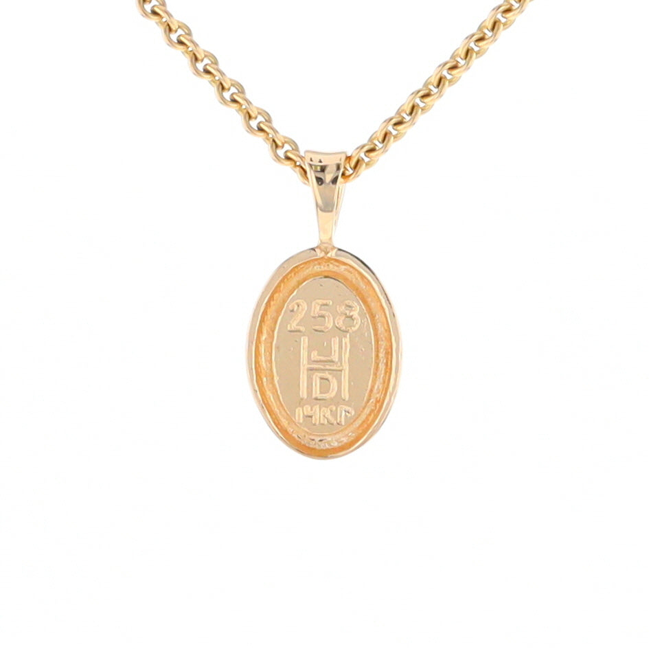 Gold Quartz Necklace Oval Inlaid Design Pendant