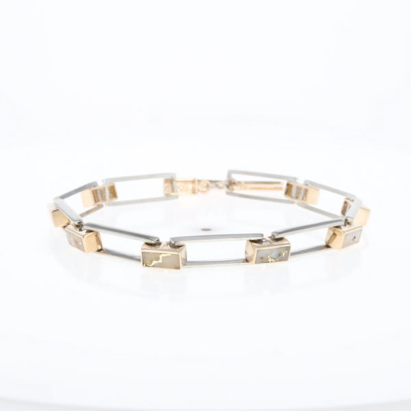 Gold Quartz Bracelet Rectangle Link Inlaid with Toggle Clasp G2