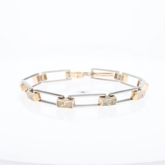 Gold Quartz Bracelet Rectangle Link Inlaid with Toggle Clasp G2