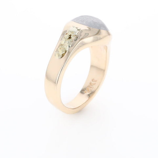 Oval Meteorite Inlaid Ring with Natural Gold Nuggets