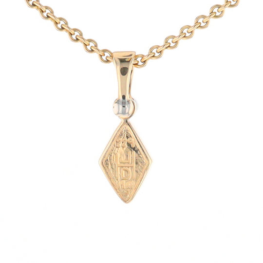 Gold Quartz Necklace Diamond Shape Inlaid Pendant with .02ct Diamond