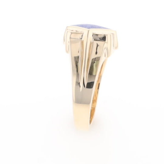 Natural Lapis ring diamond shape inlaid design with .16ctw round diamonds