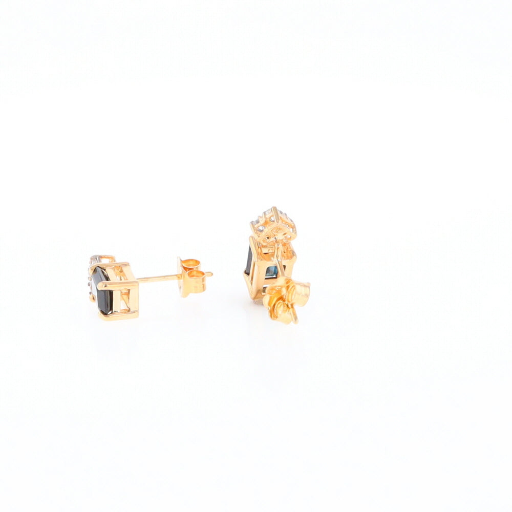 Rectangle Blue Sapphire Stud Earrings