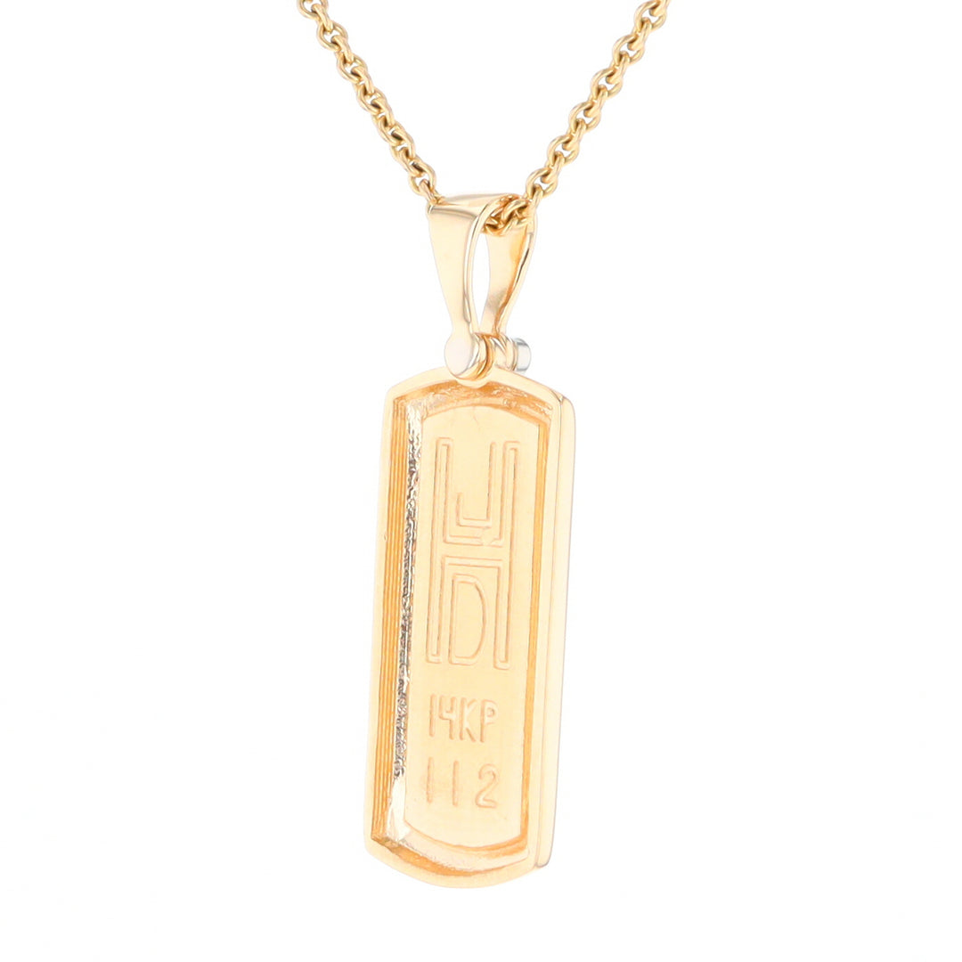 Gold Quartz Necklace Rectangle Inlaid Pendant with .02ct Diamond