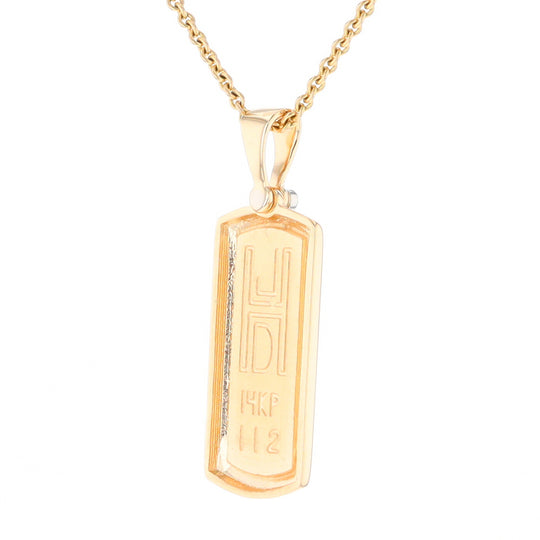 Gold Quartz Necklace Rectangle Inlaid Pendant with .02ct Diamond