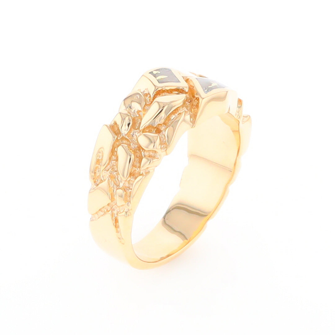 Gold Quartz Ring 3 Section Inlaid Nugget Design Band