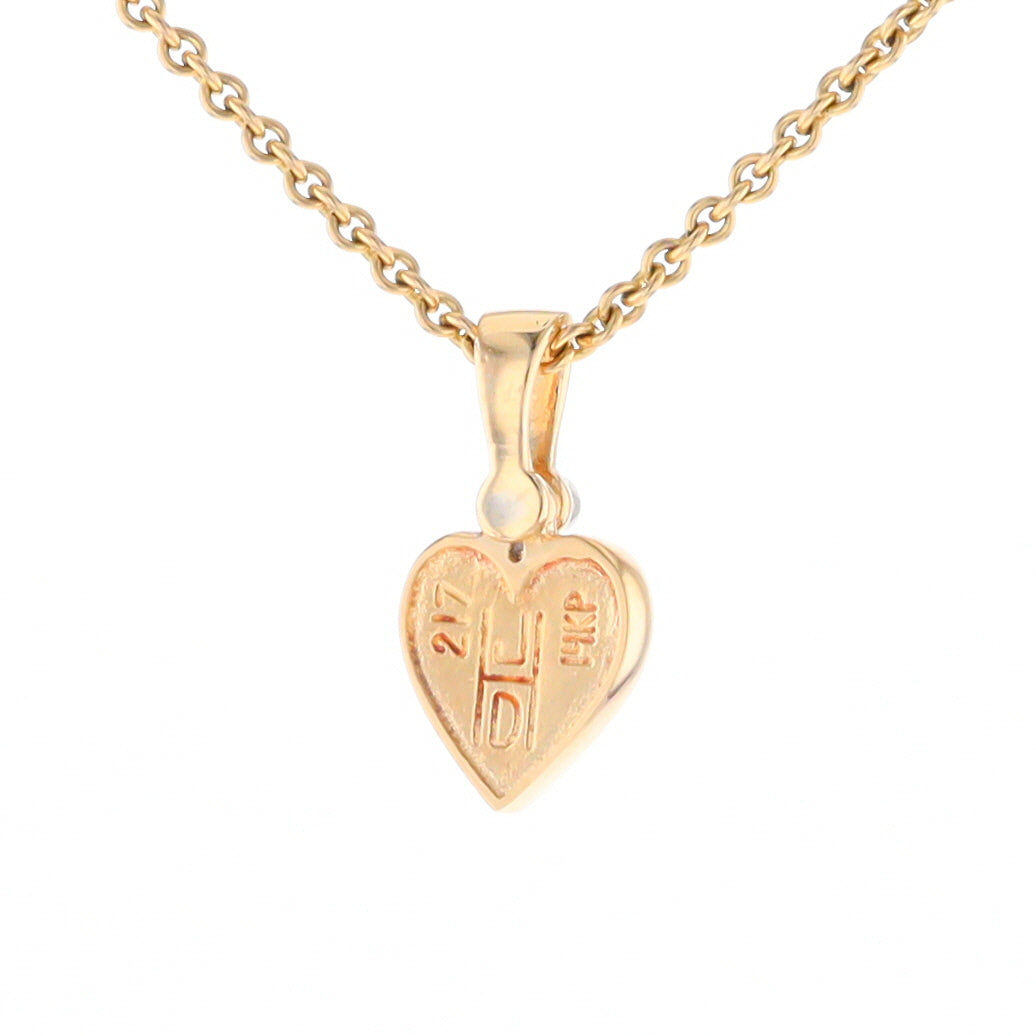 Gold Quartz Necklace Heart Inlaid Design Pendant with .02ct Diamond