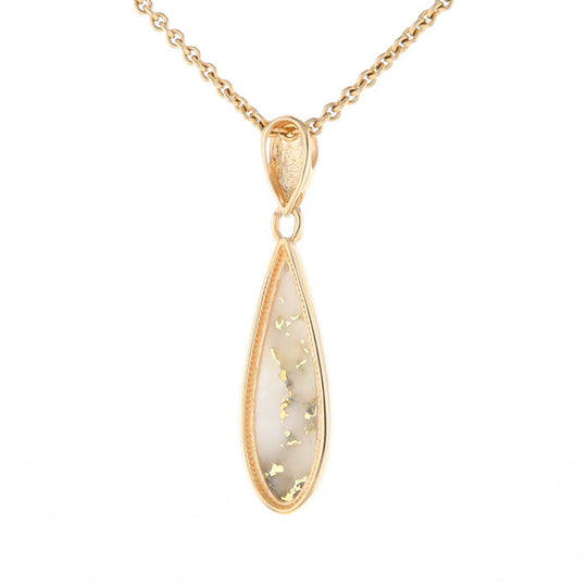 Gold Quartz Pendant Tear Drop Inlaid Design G2