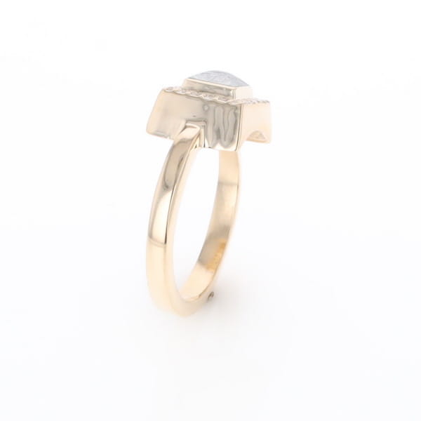 Meteorite Ring Square Inlaid Halo .14ctw Diamonds Design
