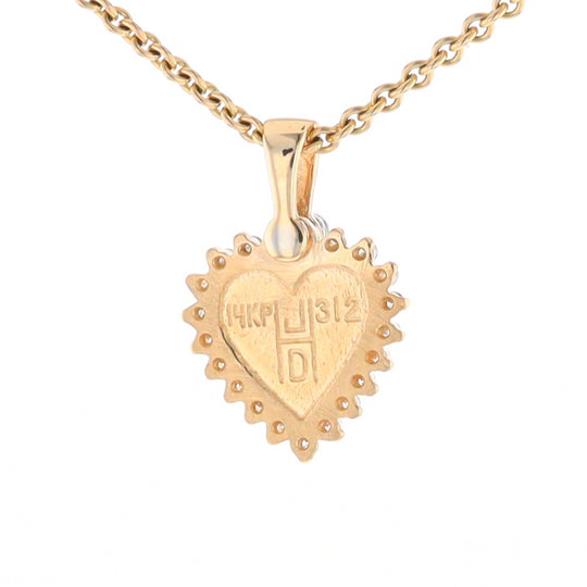 G2 Gold Quartz Pendant Heart Inlaid .21ctw Diamond Halo Design Pendant