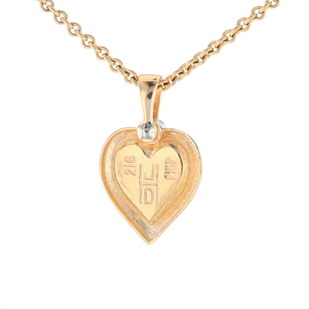 Gold Quartz Heart Shape Inlaid Pendant with .02ct Diamond