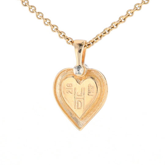 Gold Quartz Heart Shape Inlaid Pendant with .02ct Diamond