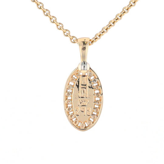 Gold Quartz Pendant Oval Inlaid with .22ctw Round Diamonds Halo