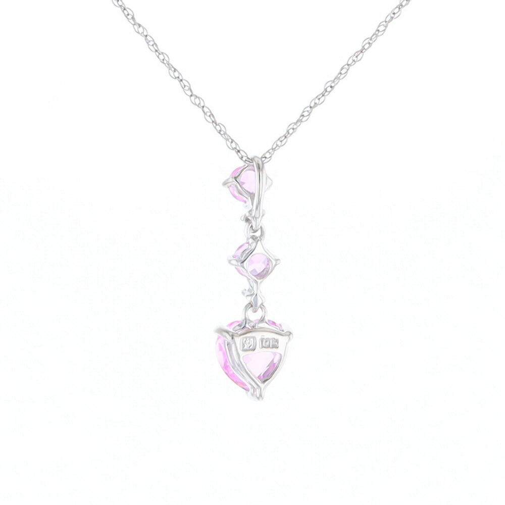 Synthetic Pink Sapphire Dangle Heart Necklace