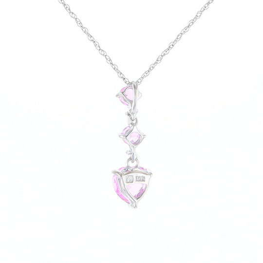 Synthetic Pink Sapphire Dangle Heart Necklace