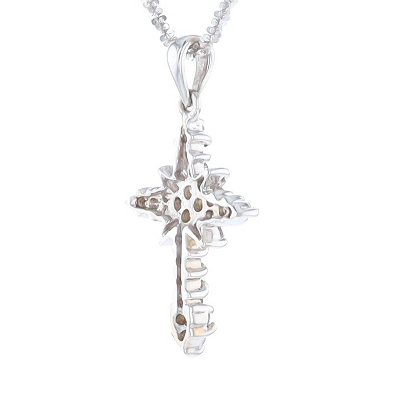 14K White Gold Diamond Cluster Cross