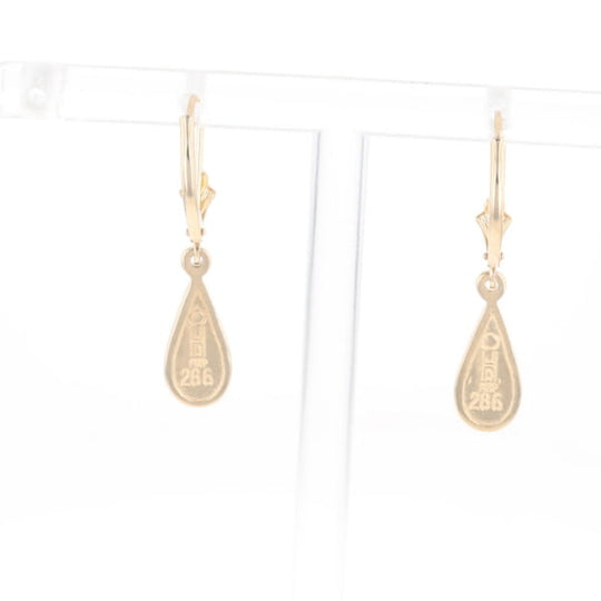 Gold Quartz Earrings Tear Drop Inlaid Lever Backs - G2