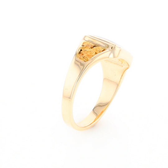 Gold Quartz Ring Square Inlaid Center Design with Natural Nugget Sides