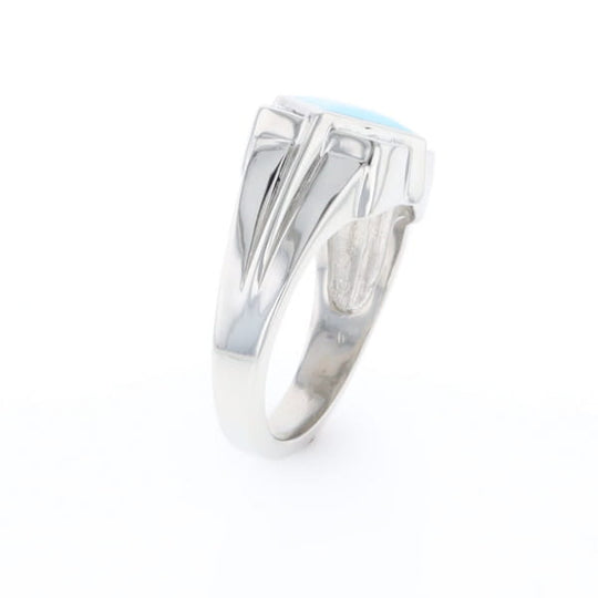 Natural Sleeping Beauty Turquoise ring diamond shape inlaid design with .16ctw round diamonds
