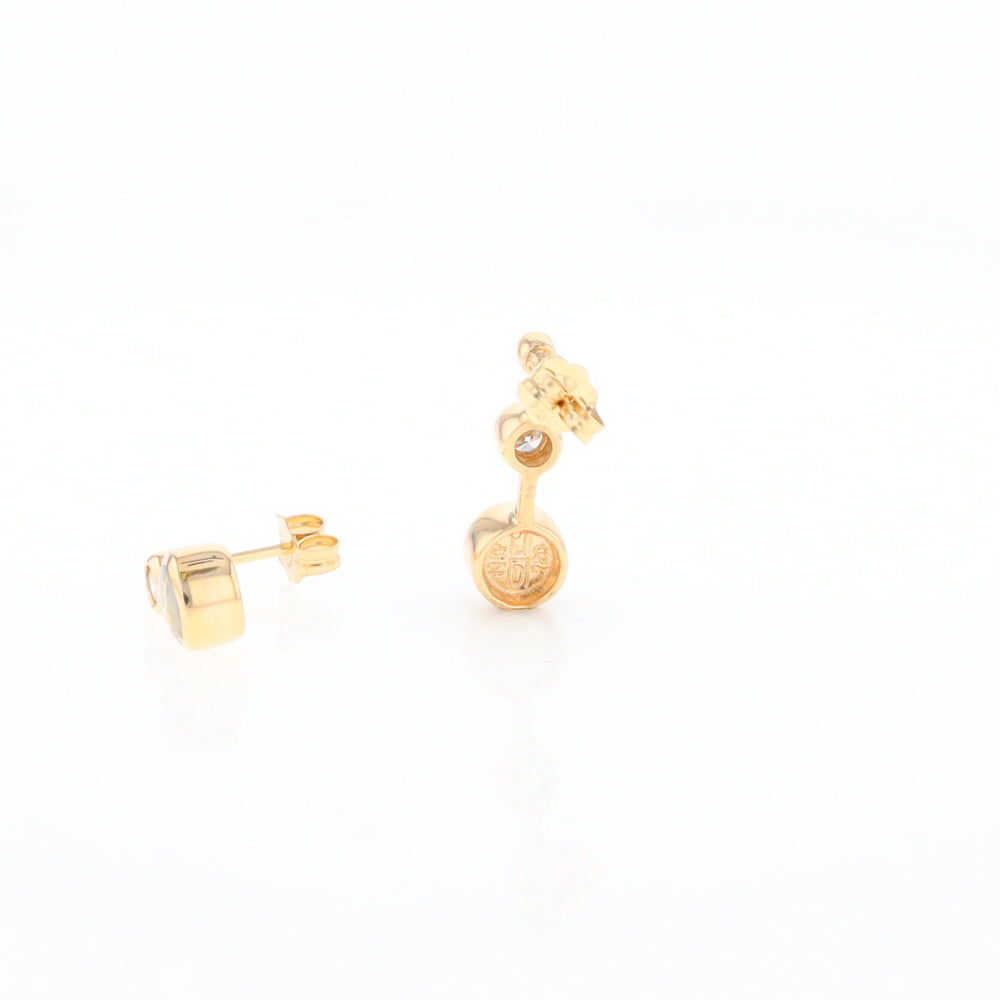 Gold Quartz Round Inlay with Diamond Accents Stud Earrings G2