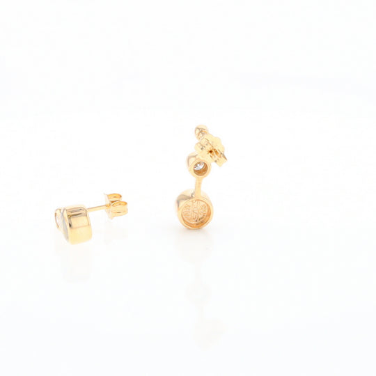 Gold Quartz Round Inlay with Diamond Accents Stud Earrings G2