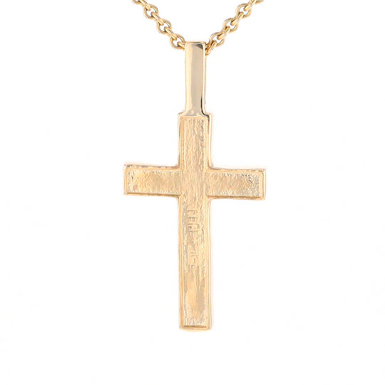 Gold Quartz Necklace 3 Section Inlaid Cross Pendant