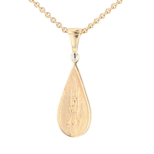 Gold Quartz Necklace Tear Drop Inlaid Pendant with .02ct Diamond