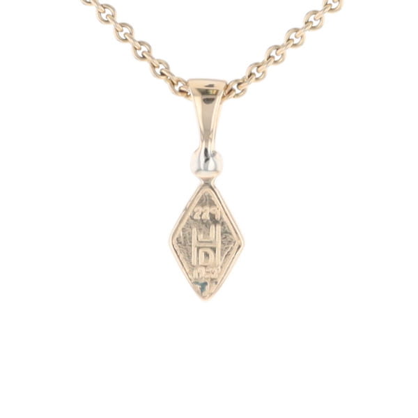 Gold Quartz Necklace Diamond Shape Inlaid Pendant with .02ct Diamond