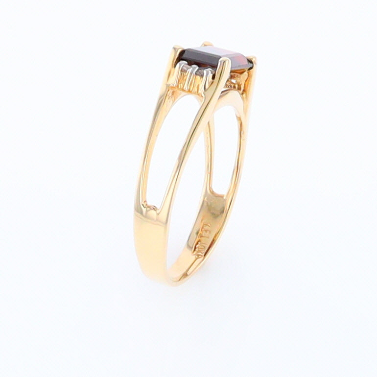 Emerald Cut Garnet Ring with Diamond Accents