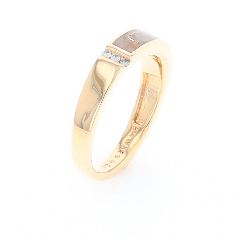 Gold Quartz Ring Double Inlaid Design with .03ctw Round Diamonds