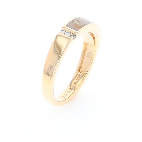 Gold Quartz Ring Double Inlaid Design with .03ctw Round Diamonds