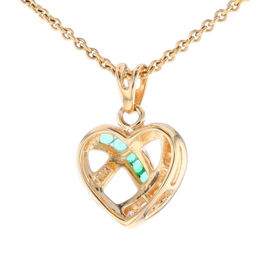 Open Criss-Cross Heart Emerald and Diamond Pendant