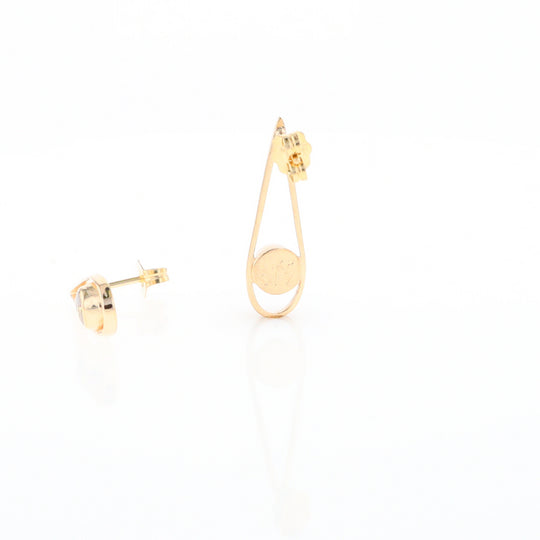 Gold Quartz Round Inlaid Teardrop Earrings - G2