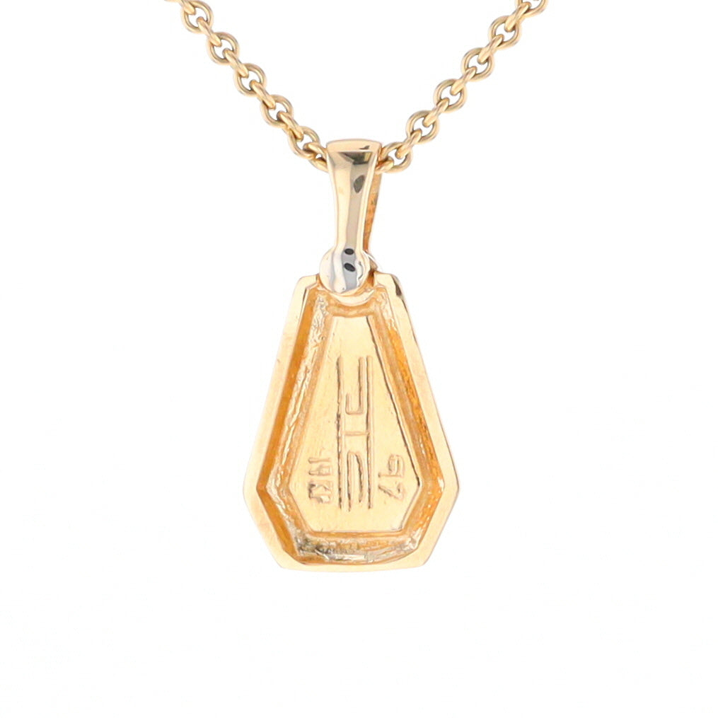 Gold Quartz Necklace, Triangle Inlaid with .02ctw Diamond Pendant