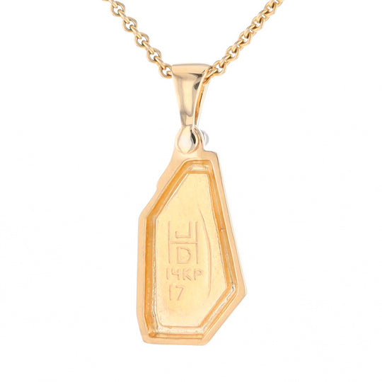 Gold Quartz Necklace .02ct Diamond Geometric Inlaid Design Pendant