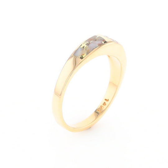 Gold Quartz Ring Double Sided Inlaid with a .61ct Round Diamond