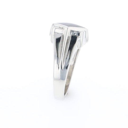 Natural onyx ring diamond shape inlaid design with .16ctw round diamonds