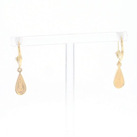 Gold Quartz Earrings Tear Drop Inlaid Lever Backs