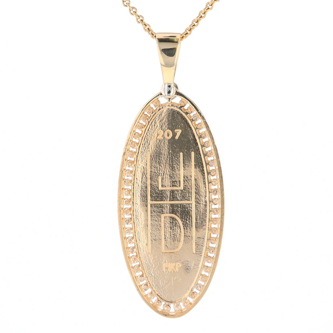 Gold Quartz Necklace 0.96ctw Halo Diamond Oval Inlaid Pendant