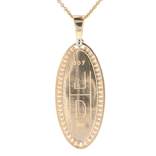 Gold Quartz Necklace 0.96ctw Halo Diamond Oval Inlaid Pendant